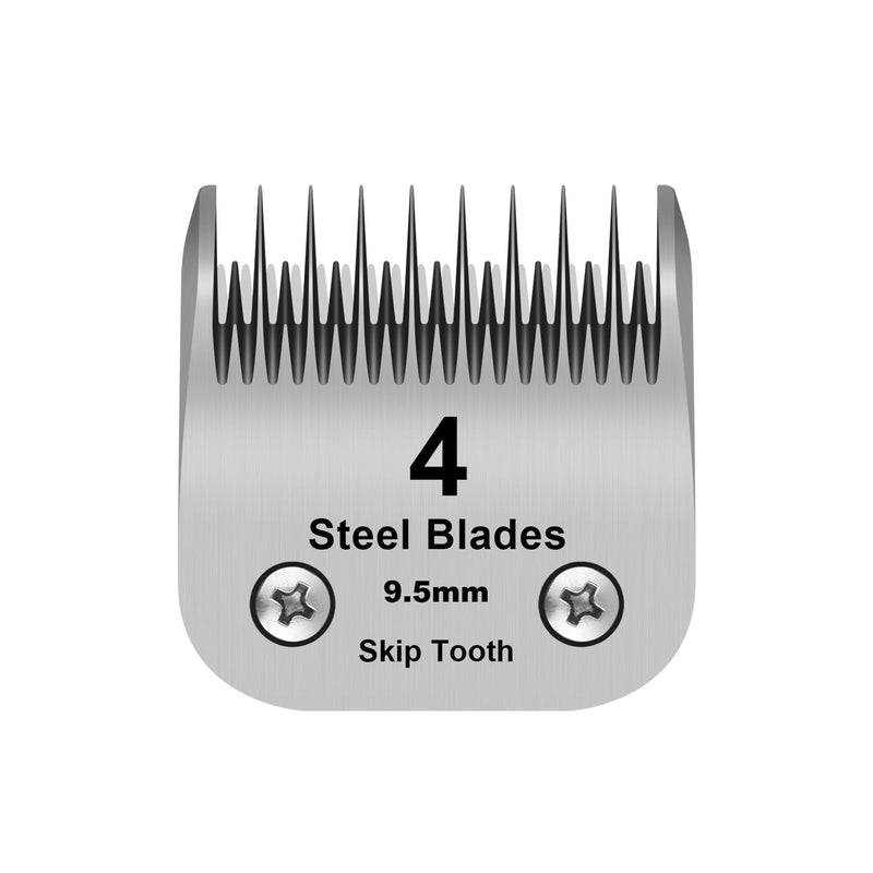 4 Skip Tooth Detachable Pet Dog Grooming Steel Blades,Compatible with Andis,Oster A5,Wahl KM10 Series Clippers,Cut Length 3/8-Inch (9.5mm)，1 Pack 4 Skip Tooth-1 PCS Silver