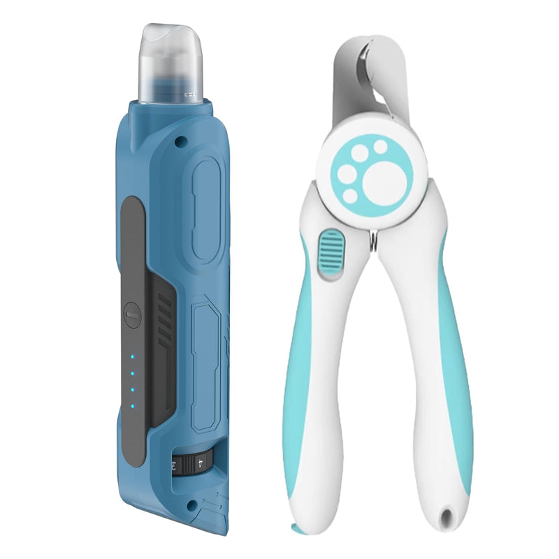 PAPIFEED 6-Speed Dog Nail Grinder Quiet with Dog Nail Trimmers, 2 LED Lights & Dust-Proof Cover, Nail Grinder for Large/Medium/Small Dogs & Cats, Rechargeable Type-C Charging - Blue Kit Grinder-Trimmers - PawsPlanet Australia
