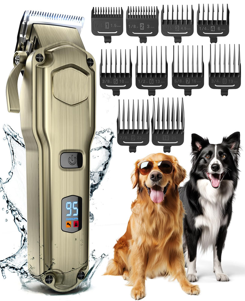 oneisall Dog Clippers for Grooming for Thick Heavy Coats/Low Noise Rechargeable Cordless Pet Shaver with Stainless Steel Blade/Waterproof Dog Shaver for Dogs Pets and Animals (Gold) Gold - PawsPlanet Australia