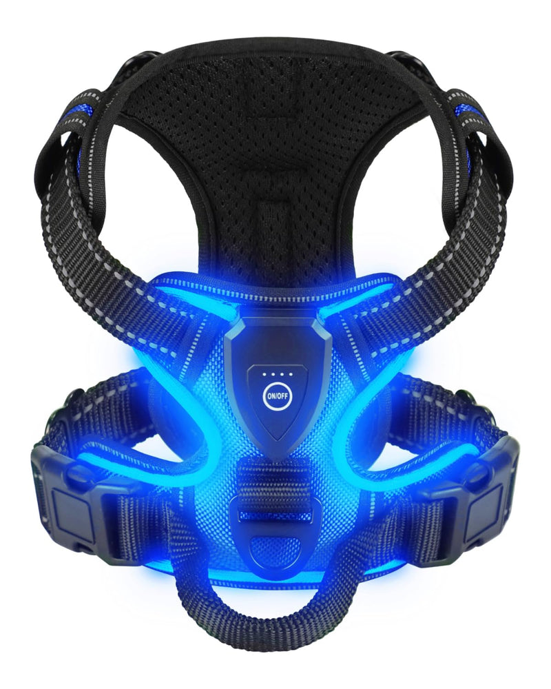 Light Up Dog Harness - LED Dog Harness Rechargeable for Night Walking, Three Lighting Modes, Flashing for More Than 20 Hours, Oxford Cloth(Blue/Large) Blue Large - PawsPlanet Australia