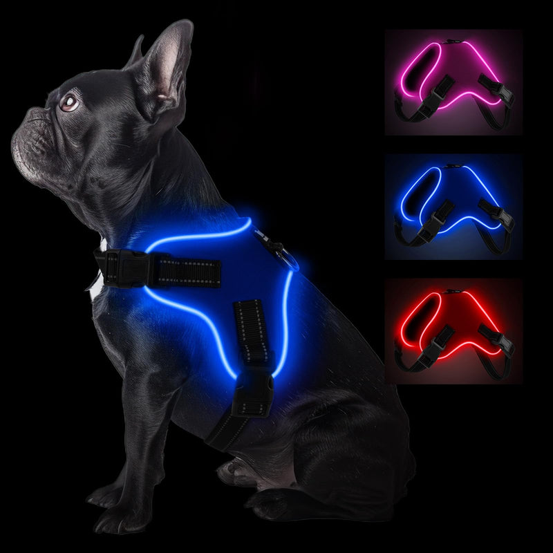 Light Up Dog Harness, Led No-Pull Reflective Dog Vest, Breathable Adjustable Pet Harness with Handle for Outdoor Walking - No More Pulling, Tugging or Choking (Blue, XL) Blue - PawsPlanet Australia