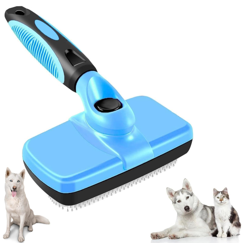 AINA Self-Cleaning Pet Grooming Brush | Pet Slicker Brush for Dogs & Cats Detangling & Fur Removal with Click Clean Button | Effective & Comfortable Pet Deshedding Brush, Perfect for Pet Grooming Small Light Blue - PawsPlanet Australia