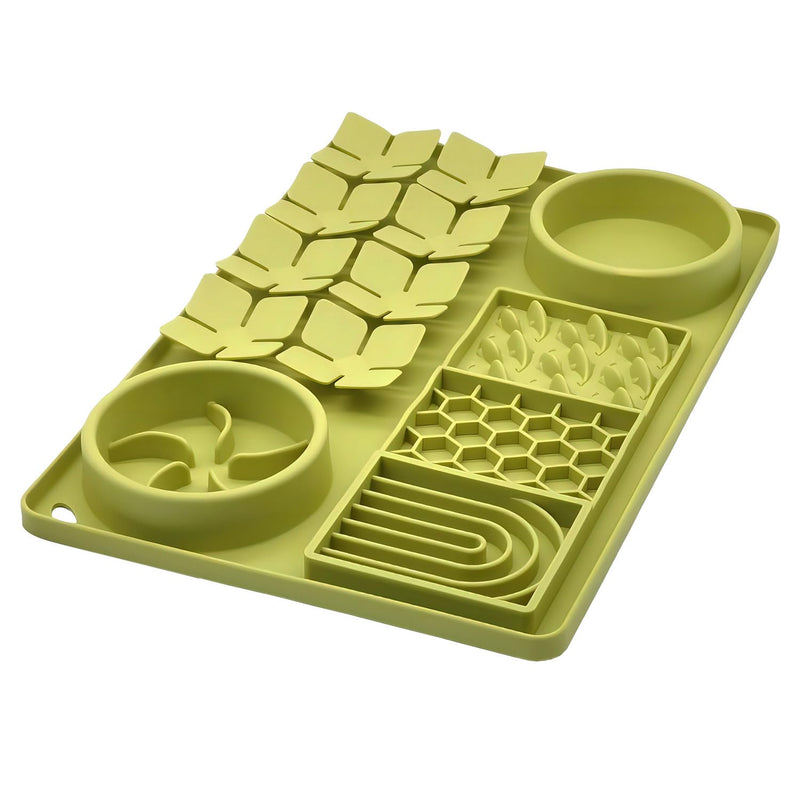 Slow Feeder Bowl, Silicone Lick Mat with Suction Cups for Dog Cat, Snuffle Mat for Pet Smell Training, Puzzle Toys for Bored Puppy, Interactive Sniff Mat for Slow Eating and Keep Busy, Green - PawsPlanet Australia