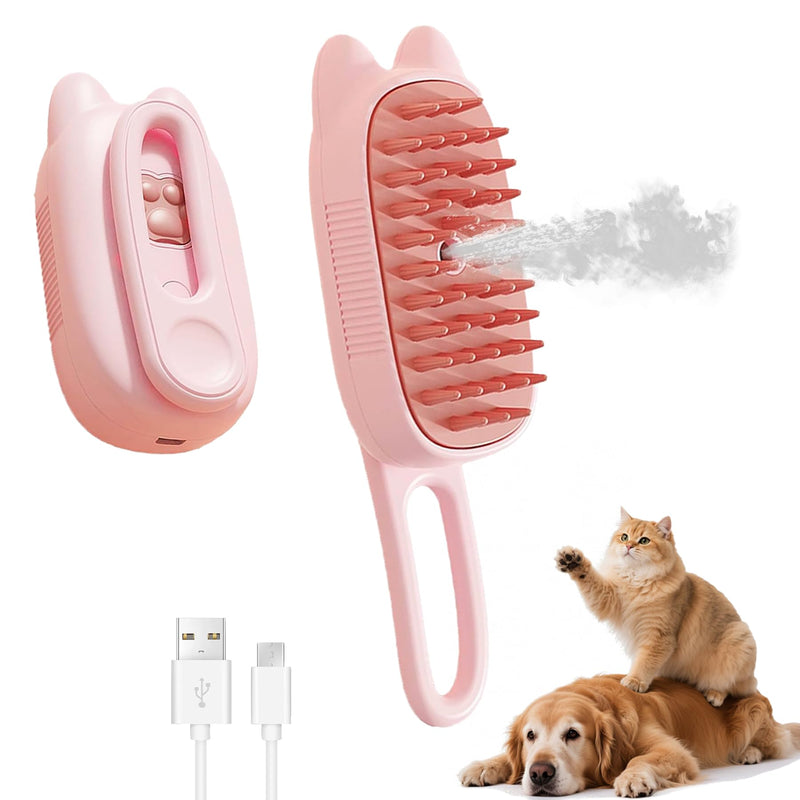 4 in 1 Cat Steam Brush for Shedding,Rechargeable Steam Brush for Cats and Dogs，Anti-Static, Massage, Cleaning, Shedding & Combing All In One for Grooming Multi-functional Pet Brushes Pink - PawsPlanet Australia