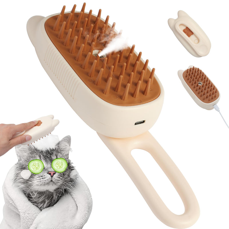 Cat Steam Brush, Steam Brush for Cats, Steamy Cat Brush with Water Tank, Upgraded 3 in 1 Multi-functional Cat Massage Brush for Shedding.(Off White) Off White - PawsPlanet Australia