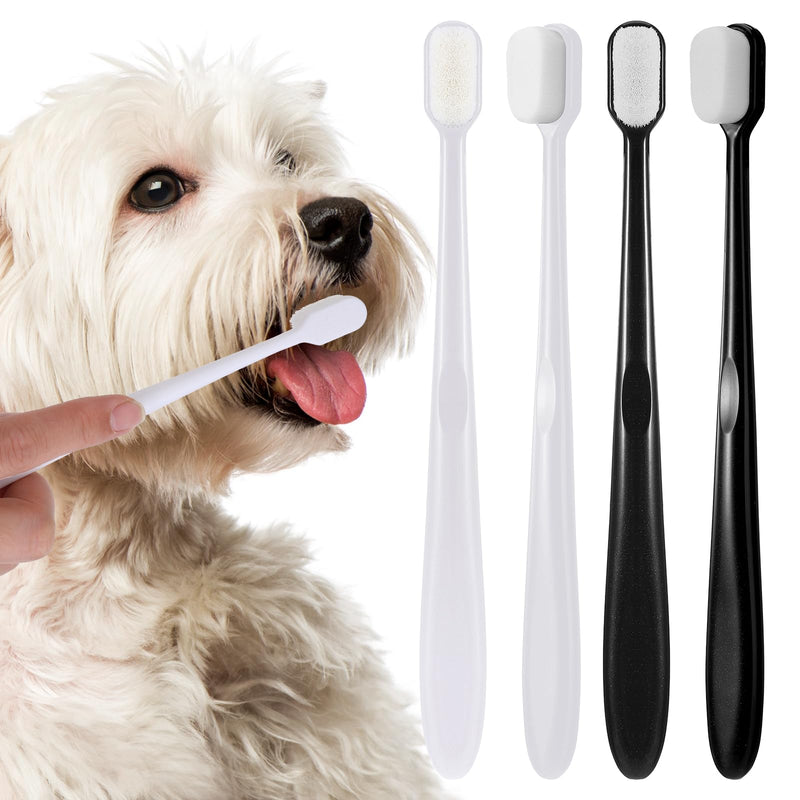 Dog Toothbrush, 4 Pcs Soft Dog Tooth Brushing Kit, Puppy Toothbrush Long Handle Pet Toothbrush Universal for Pet Dogs Teeth Cleaning and Oral Care Dental Hygiene Convenient (Black, White) - PawsPlanet Australia