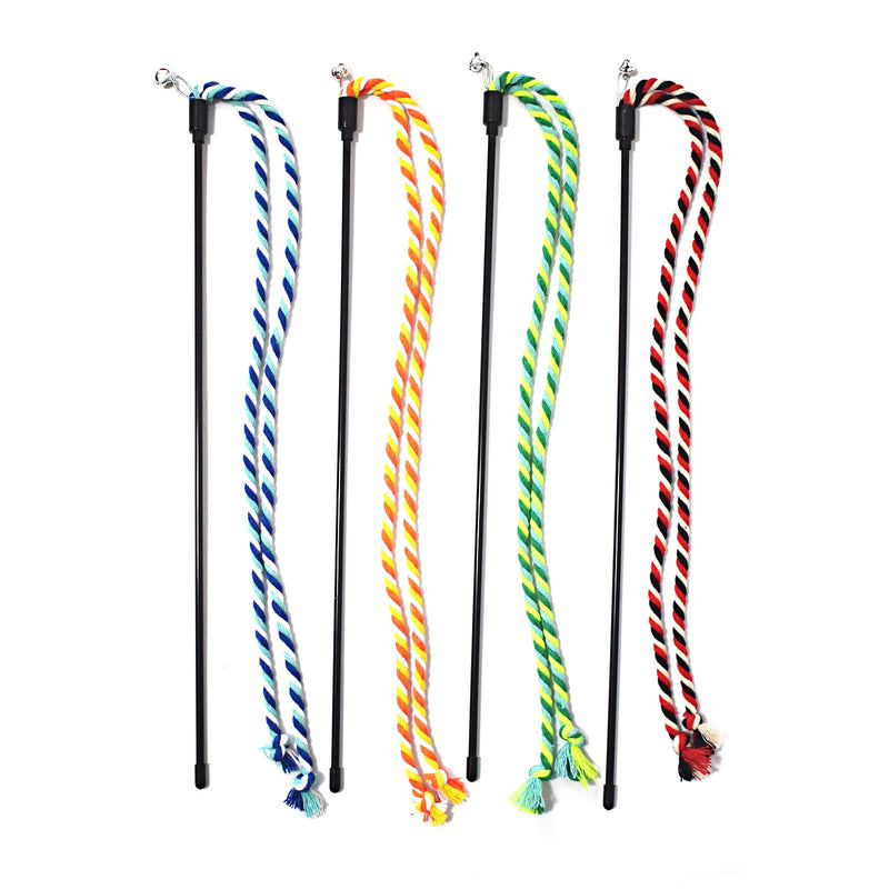 Cat Wands, 4 PCS Colorful Rope Cat Toys Interactive Cat Teaser Wands with Bell for All Breed Sizes - PawsPlanet Australia