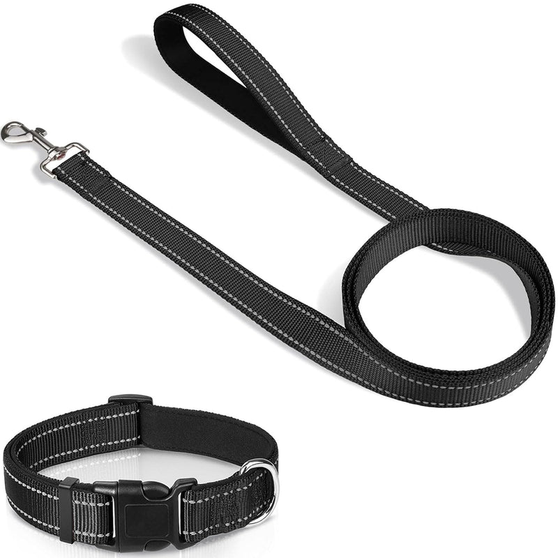 Joytale 6FT × 1'' Dog Leash and Dog Collar (18-28"), Reflective Soft Neoprene Padded Pet Collars and Leashes for Extra Large Dog, Black - PawsPlanet Australia