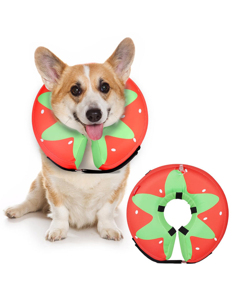 Dog Cone Collar for Small Medium Large Dogs for After Surgery, Pet Inflatable Neck Donut Collar Soft Protective Recovery Cone for Dogs and Cats-Alternative E Collar Does Not Block Vision-Strawberry,M Strawberry M-Neck:11"-14" - PawsPlanet Australia