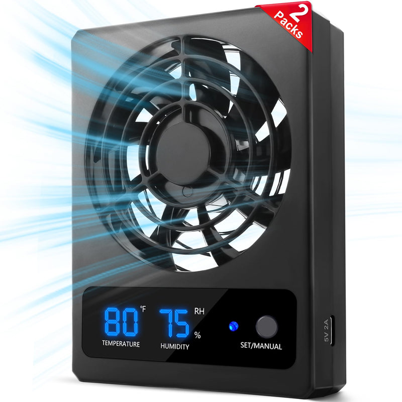2PCS Reptile Ventilation Fan with Humidity Sensor and High-Temp Alarm, Fan Dehumidifier for Reptile Enclosure and Terrarium 2PCS-Black - PawsPlanet Australia