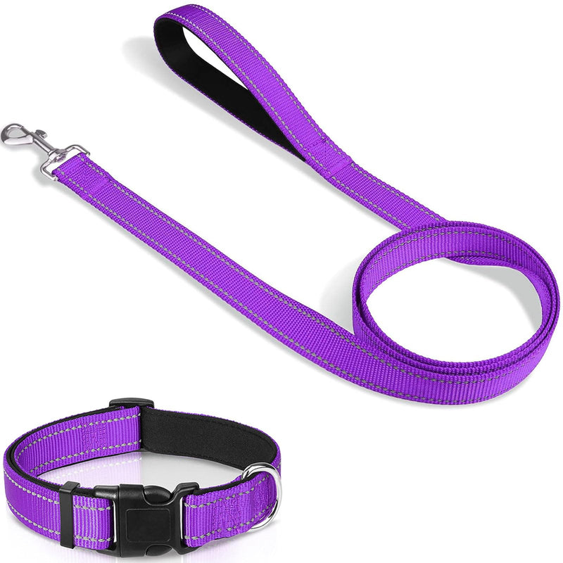 Joytale 6FT×1'' Dog Leash and Dog Collar (18-28"), Reflective Soft Neoprene Padded Pet Collars and Leashes for Extra Large Dog, Purple - PawsPlanet Australia
