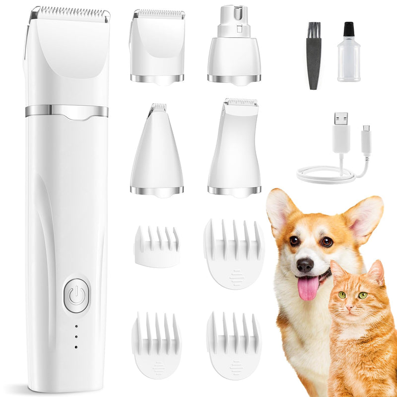 Dogs Hair Clippers Grooming Kit with Nail Grinder, 4 in 1 Cordless Electric Trimmer Low Noise USB Rechargeable, Pet Trimmer for Grooming Paws, Eyes, Ears, Face,Nail, Matted Hair for Small Dog Cat - PawsPlanet Australia