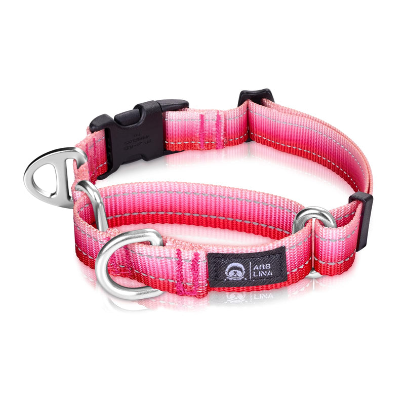Martingale Dog Collar Pink Light-Reflective Polyester Collars for Dogs Whippets, Greyhounds, Saluki, American Bully, No-Pull No-Escape Safety Training Heavy Duty Adjustable Collars -S Pink S - PawsPlanet Australia