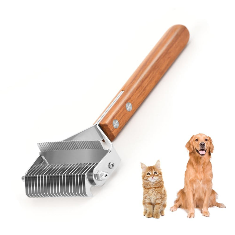 WePet 2-in-1 Dematting Comb & Shedding Brush, Undercoat Rake Grooming Tool with Wooden Handle for Dogs & Cats - Easily Removes Mats, Tangles, and Loose Hair - PawsPlanet Australia