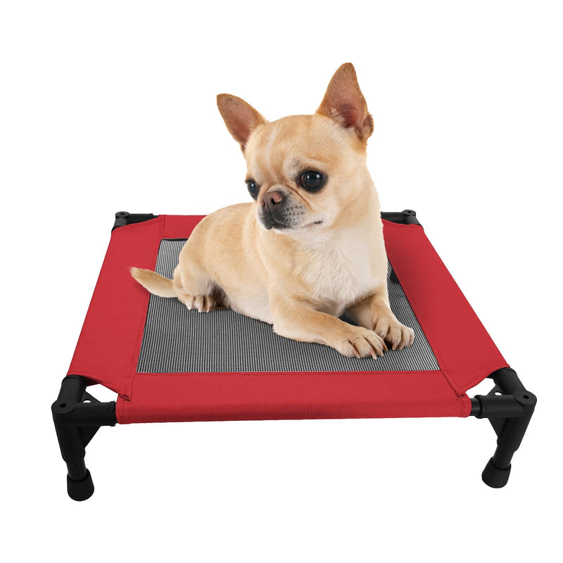 Pozico Elevated Pet Bed with Breathable Mesh for Small Cat and Dog, Raised Cooling Pet Cot for Puppy and Kitty, 18.9x18.9 inch (Red Bed) Red Bed - PawsPlanet Australia
