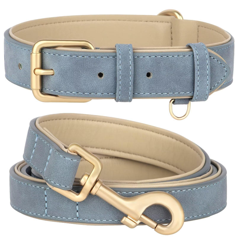 Beirui Soft Padded PU Leather Dog Collar and Leash Set, Durable Dog Leash and Collar Set with Metal Buckle, Breathable Pet Collars with 4FT Leash for Large Dogs(Blue, Neck 16-21") XL:Fit Neck 16-21"(48-75lbs) Blue - PawsPlanet Australia