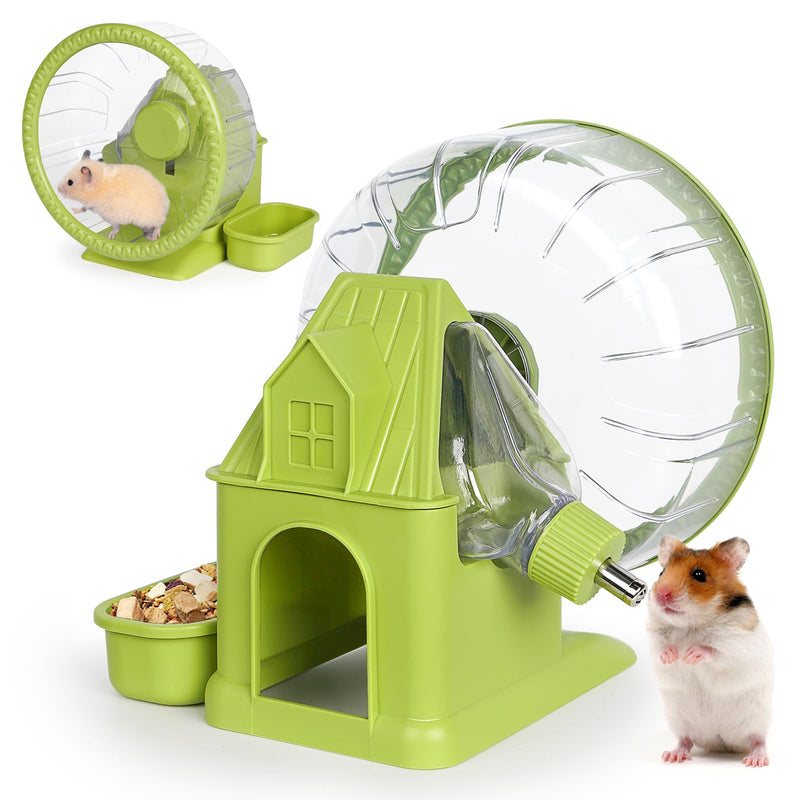 VANNON 4 in 1 Quiet Hamster Exercise Wheel, Multi Functional Hamster House with Running Wheel, Water Bottle, Food Bowl and Hideout, Small Animals Exercise Running Toys for Hamsters Gerbils Mice, Green - PawsPlanet Australia