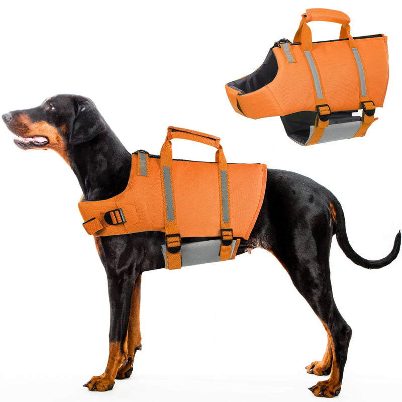 SAWMONG Dog Life Jacket,Dog Swimming Vest with Ripstop and High Flotation for Small Medium Large Dogs,Reflective Lightweight Dog Life Preserver with Rescue Handle for Swimming Boating Orange XS X-Small - PawsPlanet Australia