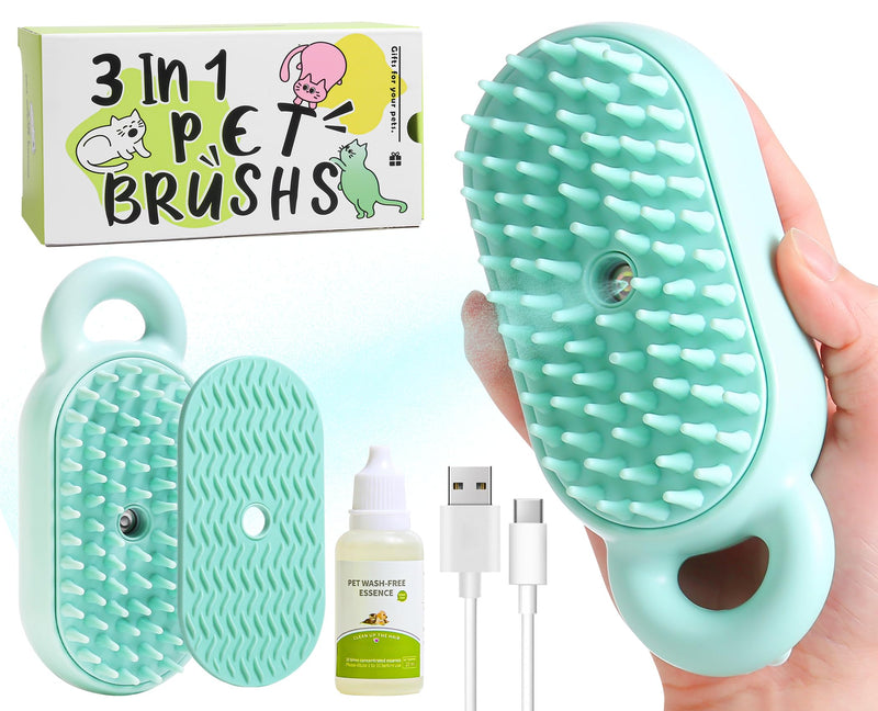 Cat Steam Brush,3 in 1 Steamy Cat Brush,Cat Brush for Shedding, Multifunctional Pet Steam Brush Cat Hair Brush for Removal of Shedding and Tangled Hairs,Water Brush for Cats (Green) Green - PawsPlanet Australia