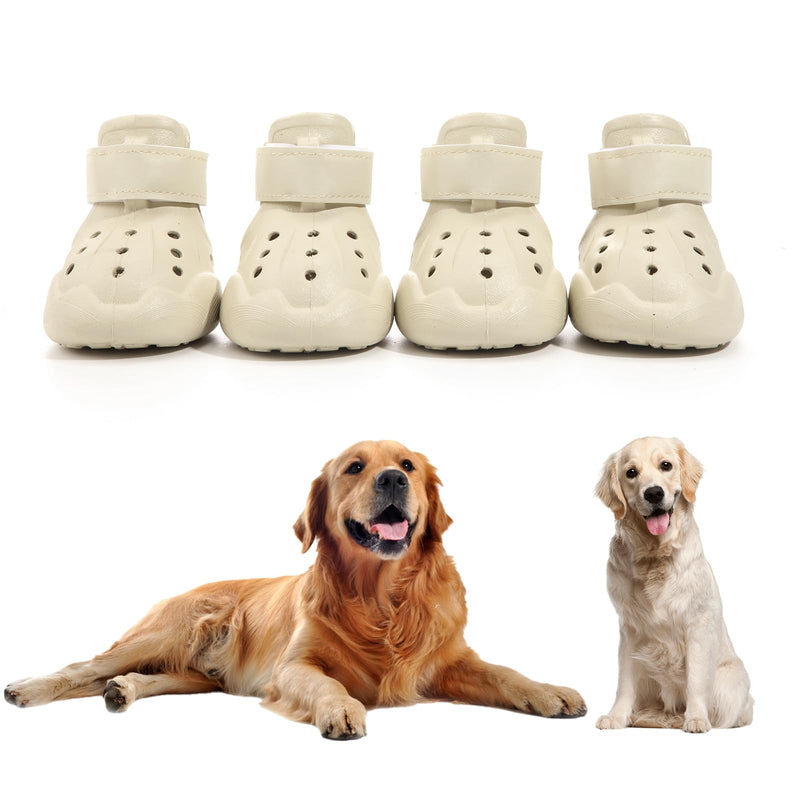 Dog Shoes, Dog Sandals for Hot Pavement, Non-Slip Waterproof Dog Booties for Winter Snowy Day and Summer, Adjustable Straps Easy-Clean Beach Outdoor Pet Boots Rugged Sole-4Pcs Beige Size 6:（2.56''x1.97'')(L*W) - PawsPlanet Australia