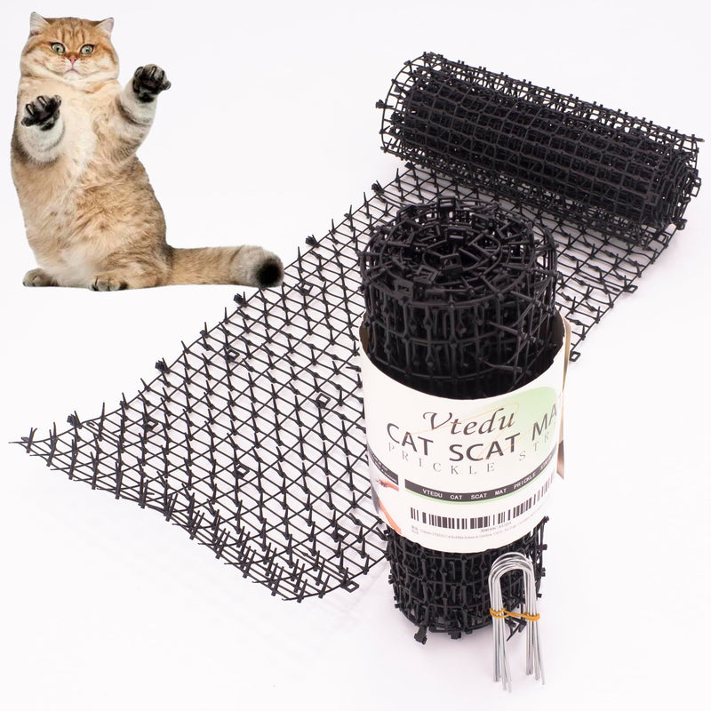 VTEDU Cat Bed Mat Indoor & Outdoor, Cat Deterrent Mat Cat Repellent Mat, Cat Scat Mat(6.5ft), Scat Mats for Dogs - Cat Spikes with 8 Staples for Garden, Black - PawsPlanet Australia
