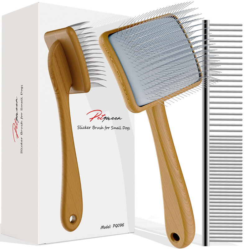 Slicker Brush for Dog, Doodles and Poodle Brush, for Tangles, Fluff Coat, Curly Hair Pets, Remove Loose Fur, Matts, Undercoat, Double Coat, 24mm Pins, 3.5''*2.4'' Head, Medium Size, Wood M - PawsPlanet Australia