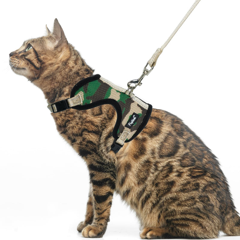 PUPTECK Cat Harness and Leash Set Escape Proof, Reflective Adjustable Soft Mesh Kitten Vest Harness for Walking Travel, Camouflage, S Small - PawsPlanet Australia