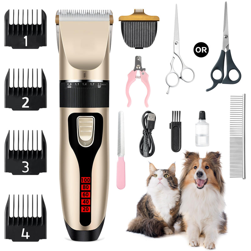Dog Grooming Kit & Paw Trimmer-Low Noise Electric Quiet Clippers Set, Rechargeable Cordless Pet Hair Clippers for Thick Coats with Scissors & Trimmer -Professional Grooming Tools for Dogs, Cats, Pets - PawsPlanet Australia