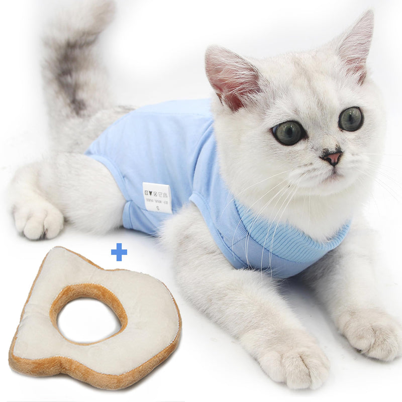 2PCS Cat Cone Collar and Cat Recovery Suit, Anti-Bite, Stop Licking Wounds, Adjustable Soft Elizabethan Cone, Cat Onesie for Female Cat After Surgery Blue Small - PawsPlanet Australia