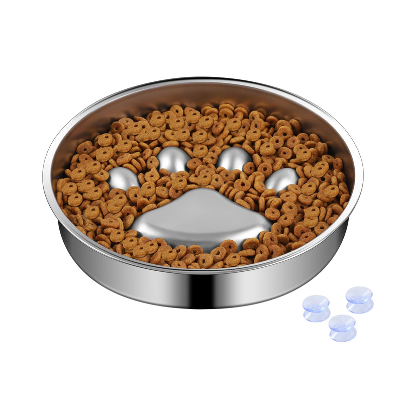 Slow Feeder Dog Bowls, 304 Stainless Steel Metal Dog Bowl Slow Feeder, Suction Cup Anti Flip Dog Food Bowl,2X Non-Slip,2-4 Cups, for Small & Medium Breed Claw Print 2 Cups/ 1.6" Deep (Max 4Cups) - PawsPlanet Australia