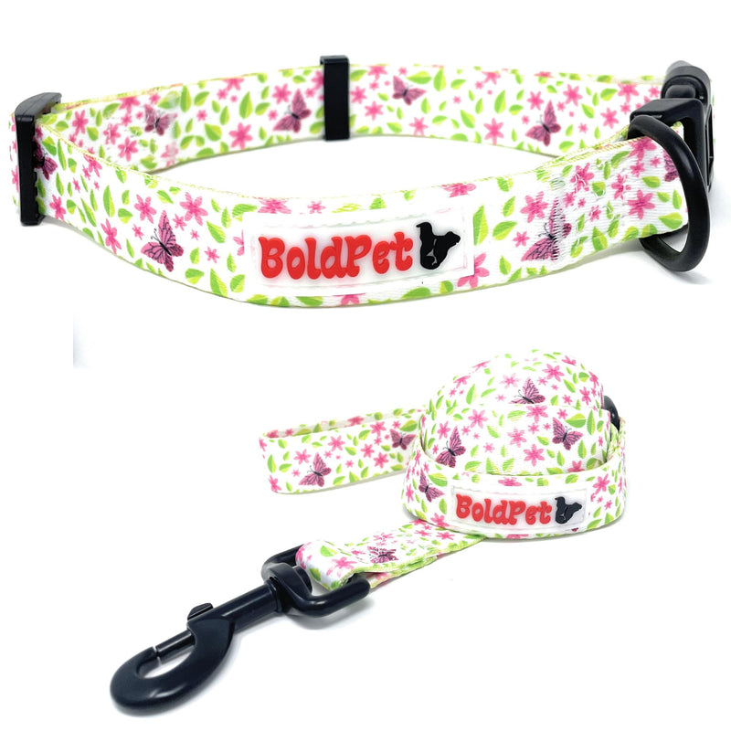 BOLDPET® Dog Collar and Leash Set - Durable Polyester Material -Adjustable -Safe Metal Buckle-Cute Summer Dog Leash and Collar Set for Small, Medium and Large Dogs Floral