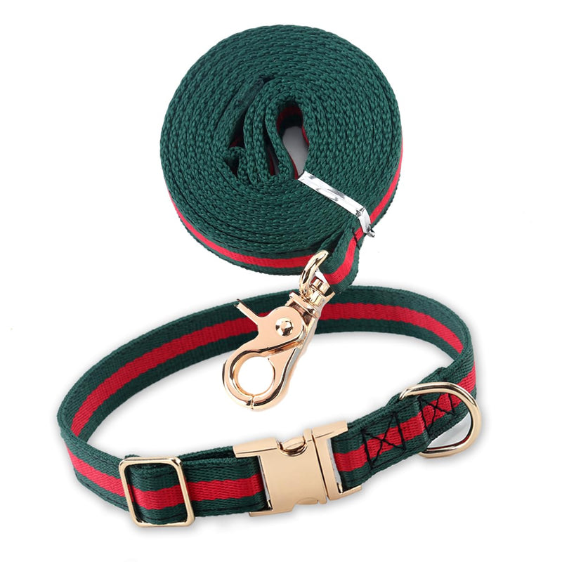 Stylish and Elegant Dog Collar,Adjustable Metal Belt Buckle, Durable High Density Fabric for Comfortable Pet Dog Collar and Dog Leash Set Packing for Medium Dogs M (Neck Girth:11.8"-17.7", Width:3/4") Green Red, Metal-2 - PawsPlanet Australia