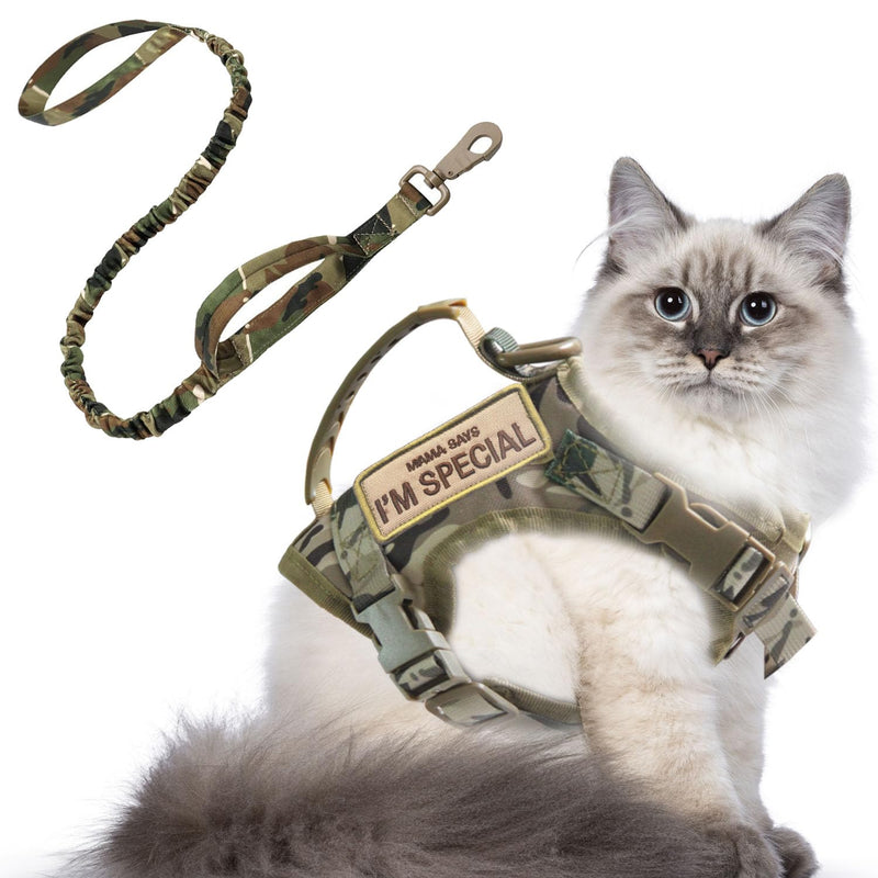 AIWAI Tactical Cat Harness for Walking Escape Proof, Adjustable Pet Vest Harness, Soft Mesh with Control Handle for Large Cat Small Dog, Gift with Patch (Camouflage, cat Harness and Leash Set) One Size - Harness and Leash Set Camouflage