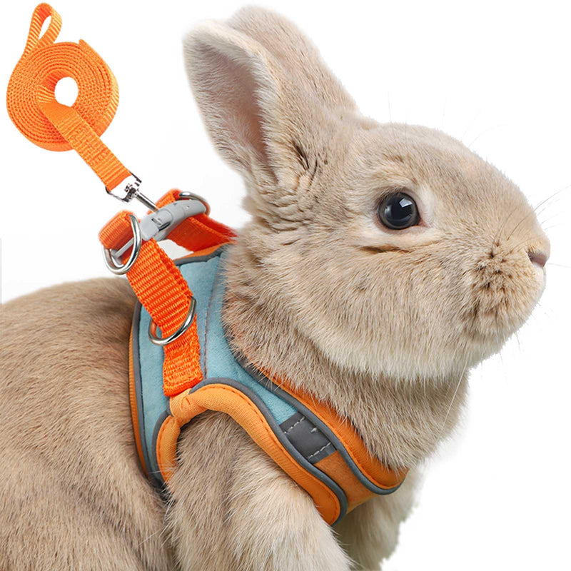 Adjustable Bunny Harness and Leash Set Double Buckle with Reflective Strips Rabbit Vest Pets Stuff Suitable for Rabbit Walks Accessories (Orange Green, S) Orange green - PawsPlanet Australia