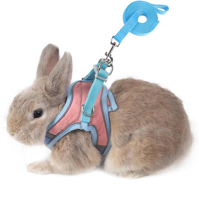 Adjustable Bunny Harness and Leash Set Double Buckle with Reflective Strips Rabbit Vest Pets Stuff Suitable for Rabbit Walks Accessories (Powder Blue, S) powder blue - PawsPlanet Australia
