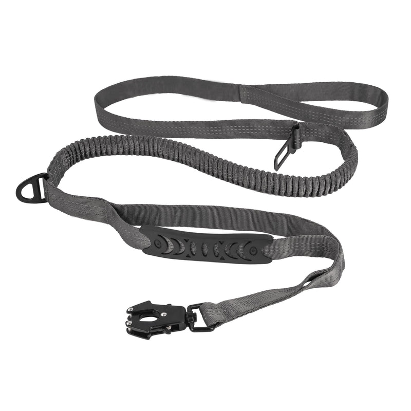 High Reflective Stretch Dog Leash with Comfort 2 Padded Handles, with Car Seat Belt Buckle and Metal Carabiner, Grey, (L) Leash-Grey Large - PawsPlanet Australia