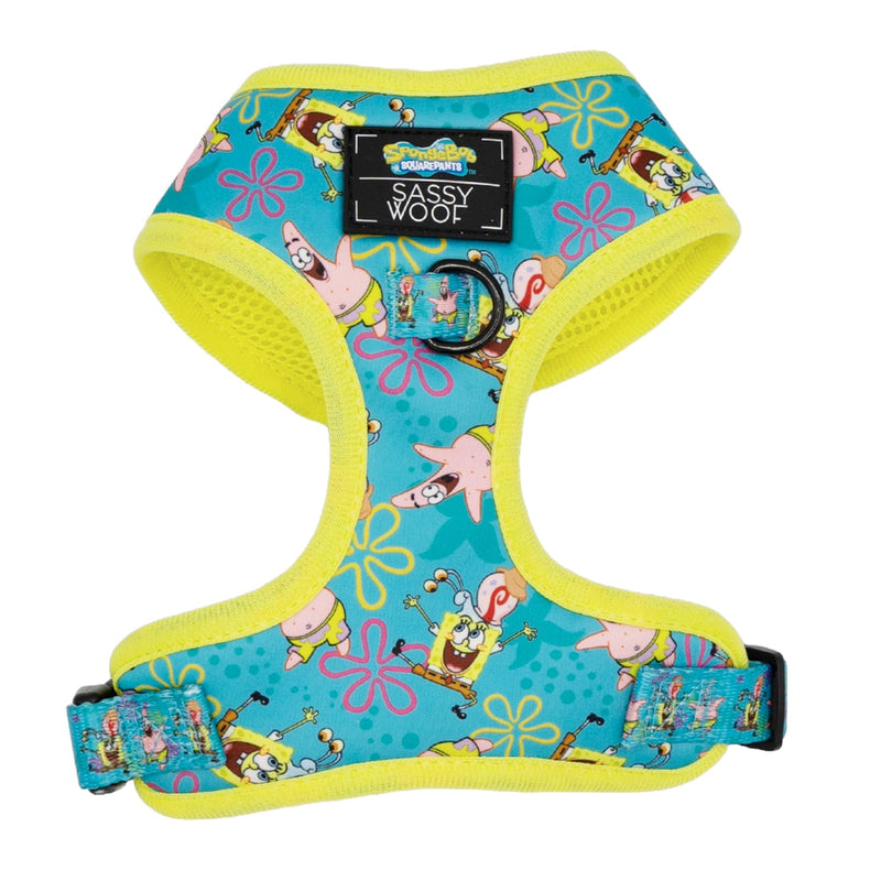 Sassy Woof Dog Adjustable Harness - Spongebob Squarepants™ Jelly Fishin' - XS, Breathable Mesh, No Pull Design with Two D-Rings, Patented Design, Perfect for Small Dogs - Officially Licensed X-Small