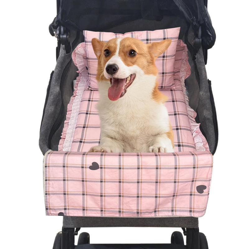 Pet Stroller Pad,with Anti-Slip Bottom Small Dog Stroller Pad, Removable and Washable Dog Stroller Pad, Dog Pillow and Quilt Three-Piece Set （Pink） - PawsPlanet Australia
