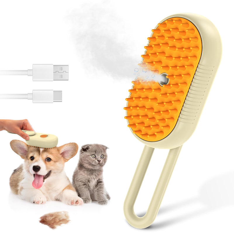 ORIA Cat Steam Brush, 3 in 1 Pet Spray Comb, Self Cleaning Steam Dog Cat Brush, Rechargeable Silicone Grooming Tool with Concealed Handle for Shedding, Hair Removal, Pet Massage - PawsPlanet Australia