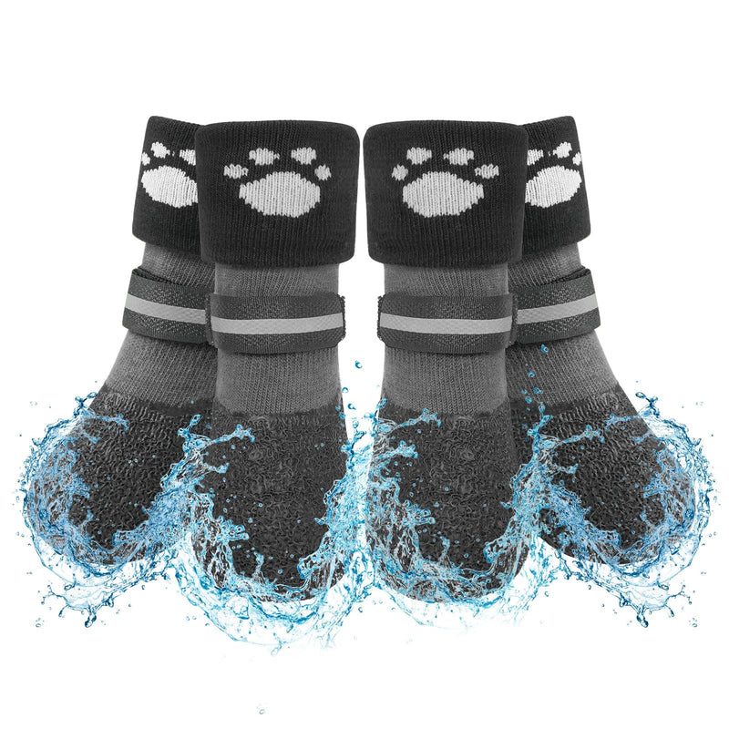 SCENEREAL Anti Slip Dog Socks Boots, Dog Shoes for Hot/Cold Pavement Snow Rain Days, Waterproof Grip Doggy Booties for Hardwood Floor, Winter Paw Protectors for Small Medium Large Senior Old Dogs XL(2.73"x2.32")(Paw L*W) Black
