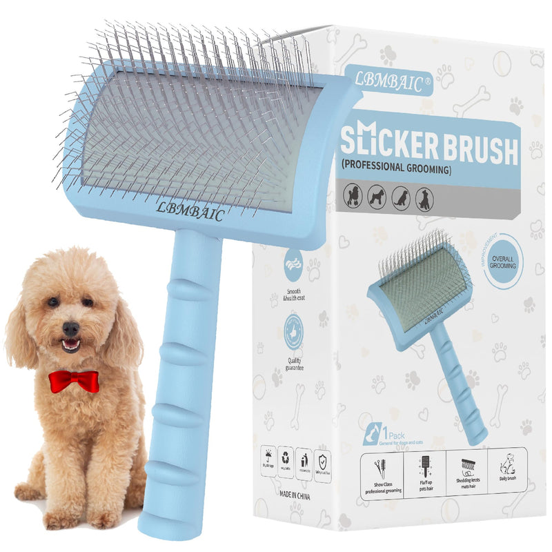 Slicker Brush for Poodles and Goldendoodles - Curved Brush for Thick, Fluffy, Shedding Fur on Dogs and Cats - Soft, Gentle Pins for Grooming (Blue) blue - PawsPlanet Australia