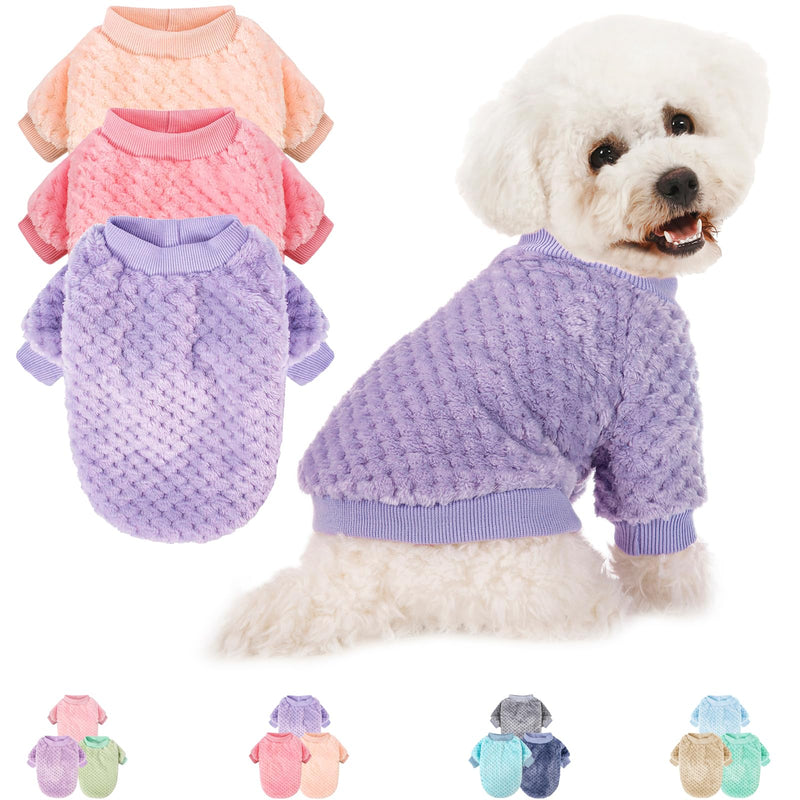 POMIU Dog Sweater, Dog Sweaters for Small Medium Dogs or Cat, Warm Soft Flannel Pet Clothes for Dogs Girl or Boy, Dog Shirt Coat Jacket (Peach+Purple+Rose, Medium) Peach+Purple+Rose - PawsPlanet Australia