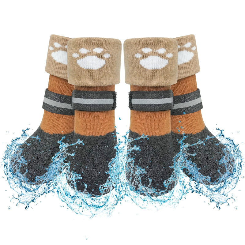 SCENEREAL Anti Slip Dog Socks Boots, Dog Shoes for Hot/Cold Pavement Snow Rain Days, Waterproof Grip Doggy Booties for Hardwood Floor, Winter Paw Protectors for Small Medium Large Senior Old Dogs S(1.94"x1.54")(Paw L*W) Khaki - PawsPlanet Australia