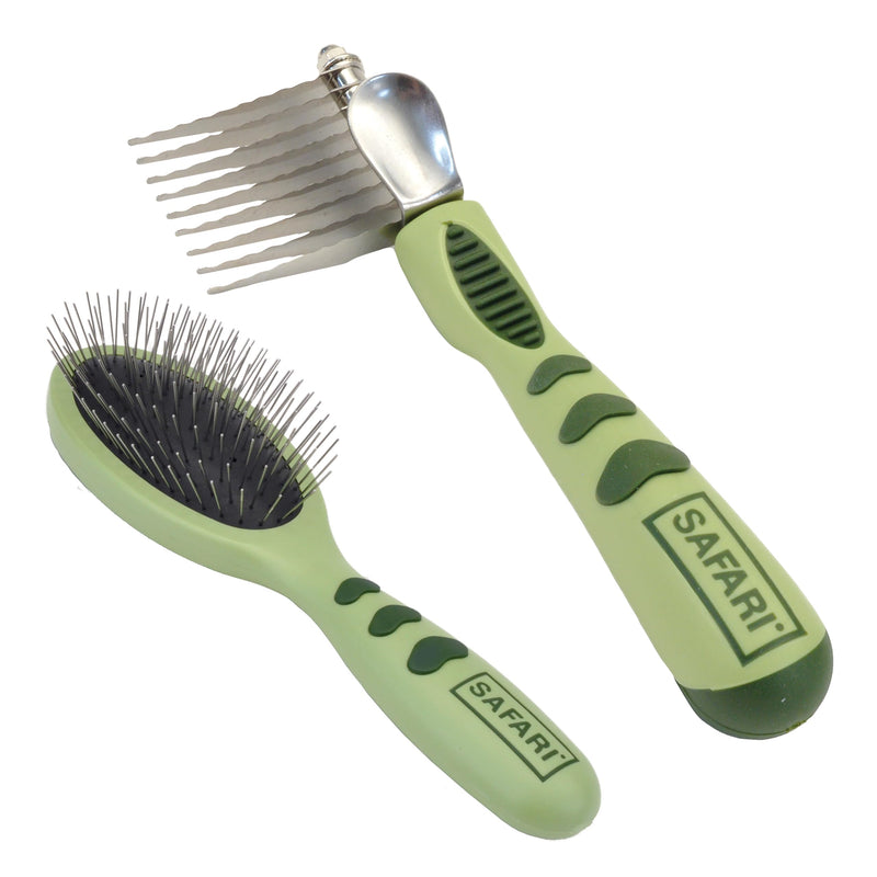 Coastal Pet Safari Dog De-Matting Comb & Safari Wire Pin Brush with Plastic Handle - Comb for Dogs with Medium to Long Hair & General Grooming Brush for Short or Long Hair - Bundle - PawsPlanet Australia