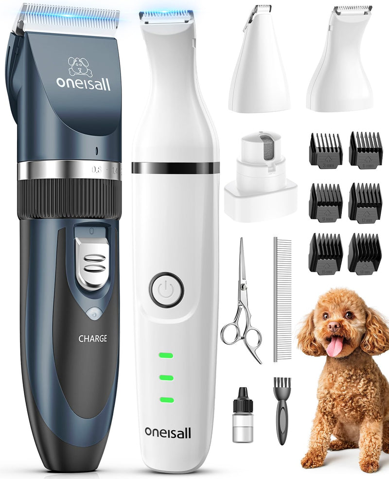 oneisall Dog Clippers and Paw Trimmer Kit 2 in 1 Low Noise Cordless Dog Clippers for Grooming Pet Hair Trimmers for Small and Large Dogs Cats Animals - PawsPlanet Australia