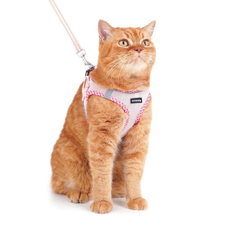 Cat Harness and Leash Set, Escape Proof Kitten Harness, Soft and Breathable Vest with Reflective Strip, Easy to Wear for Cats Walking and Traveling (Pink, S) S (Chest:14"-15.5") Pink - PawsPlanet Australia