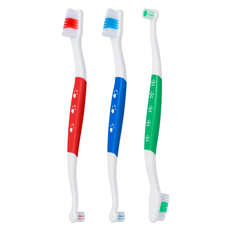 Newday Pet Toothbrush for Dogs, Cats, Double Headed Dog Toothbrush with Soft Bristles, Easy Teeth Cleaning, Non Slip Dog Toothbrushes in Bulk (Pack of 3) - PawsPlanet Australia