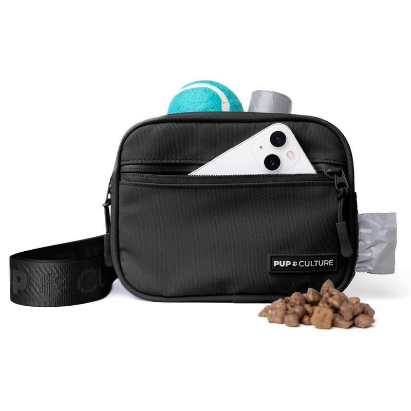 Pup Culture Cross Body Dog Training Treat Pouch | Removable Treat Pouch for Anytime Puppy Training | Built in Poop Bag Dispenser & Used Dog Poop Bag Holder | Stylish Dog Treat Pouch - Black - PawsPlanet Australia