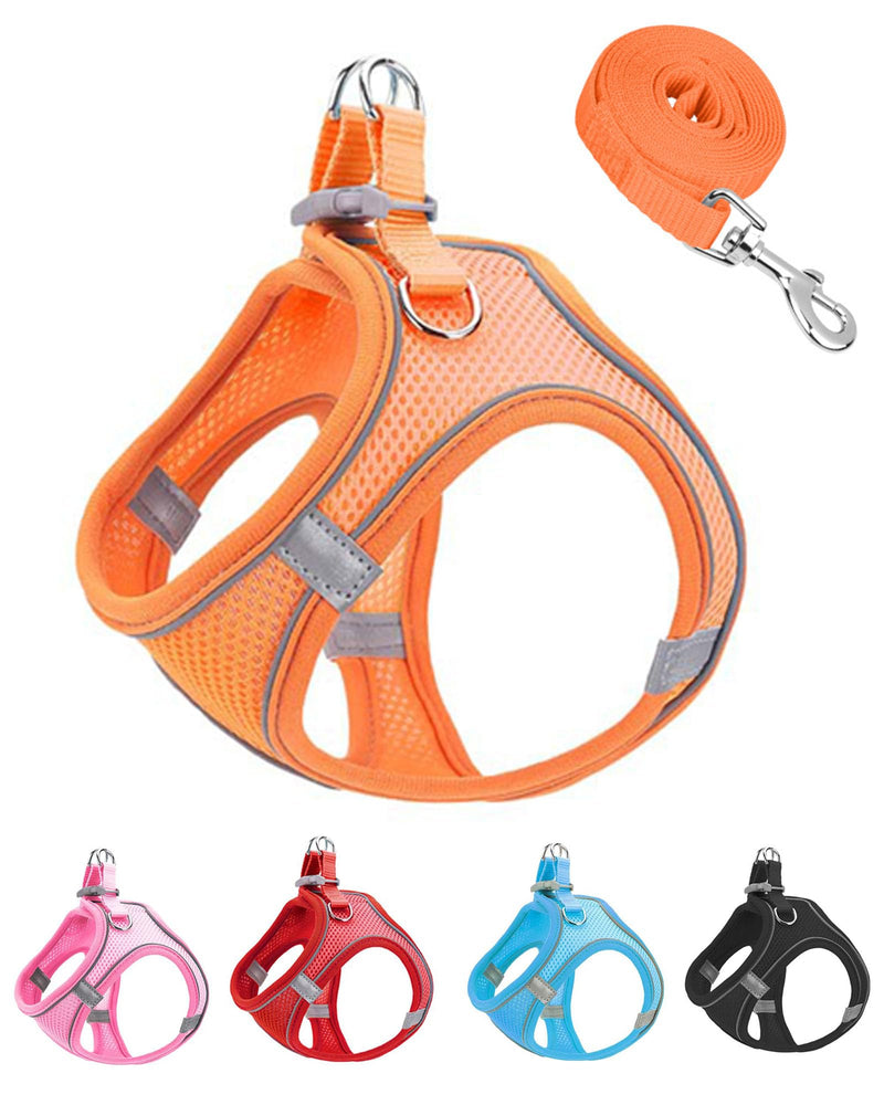 XXXS Orange Soft Mesh Dog Harness and Leash Set,No Escape Puppy Harnesses for Training Walking， Reflective Adjustable Puppy Vest for Small Medium Dogs, Cats (Orange, XXXS) - PawsPlanet Australia