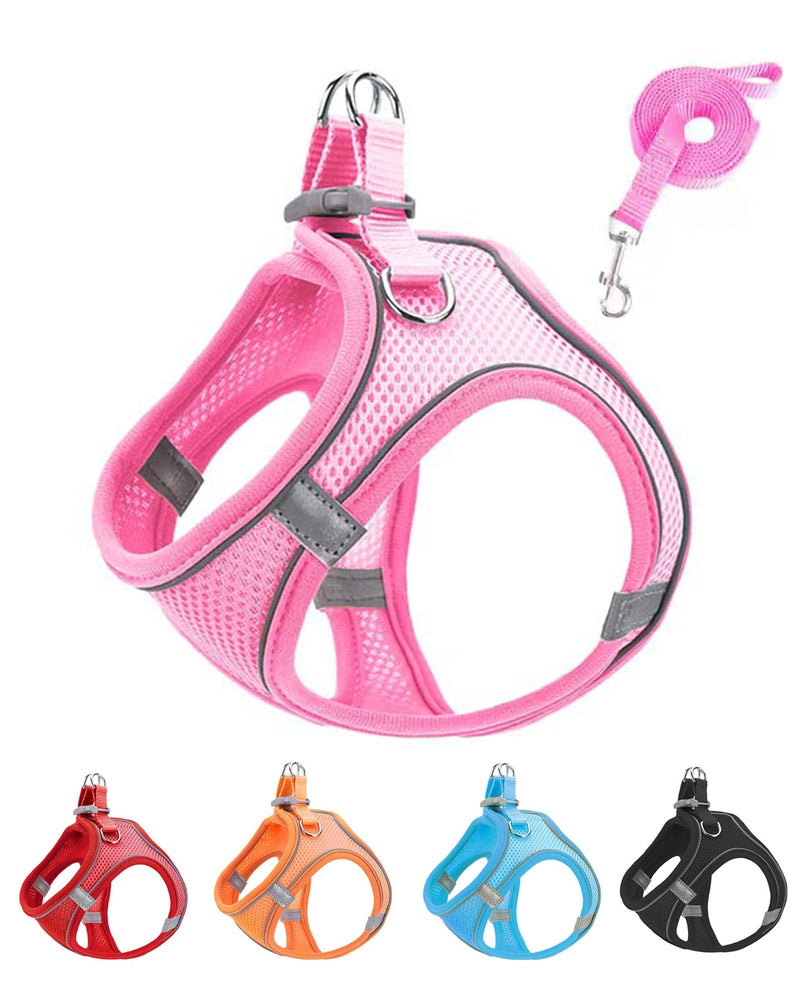 XXXS Pink Soft Mesh Dog Harness and Leash Set,No Escape Easy Walk Puppy Harnesses for Training Walking， Reflective Adjustable Puppy Vest for Small Medium Dogs, Cats (Pink, XXXS) - PawsPlanet Australia